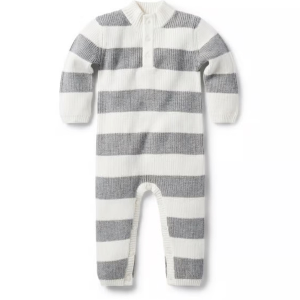 Janie And Jack Gray And White Striped Footie